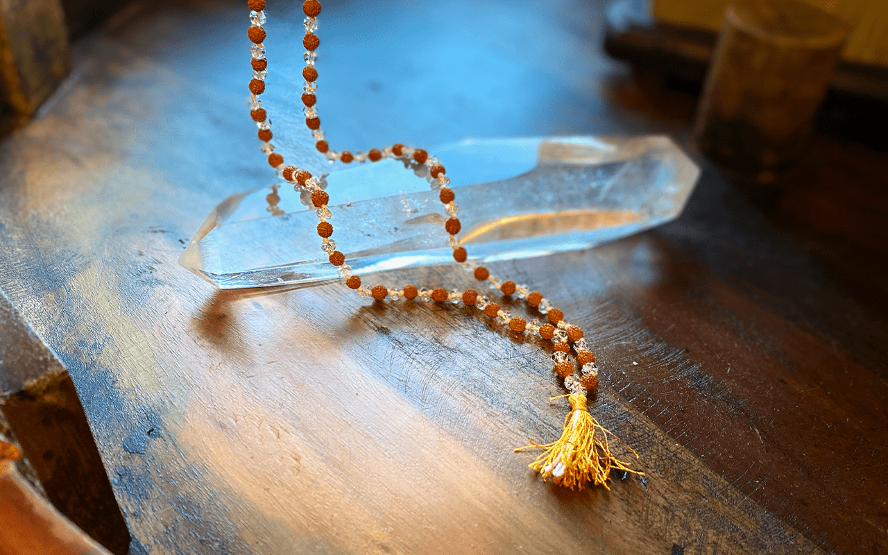Rudraksha & Sphatik Clear Quartz Small Mala Beads