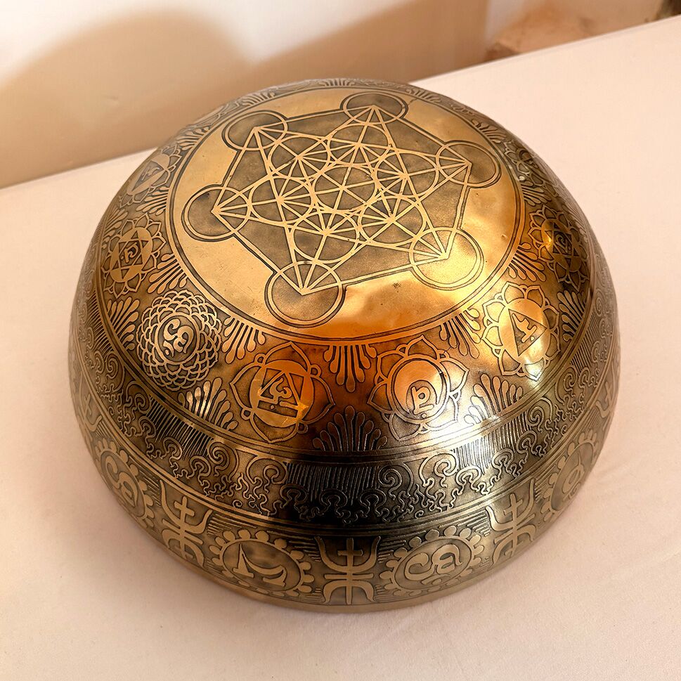 Large Etched Bowl with Seven Chakra Symbols Tibetan - 39cm - Image 4
